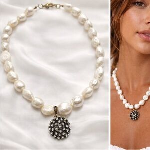 Mallorca Pearl Baroque Necklace 17” Crystal Pendant Timeless Classic